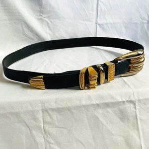 VINTAGE St. Maarten Dallas Women's Navy & Gold Leather Belt (31")
